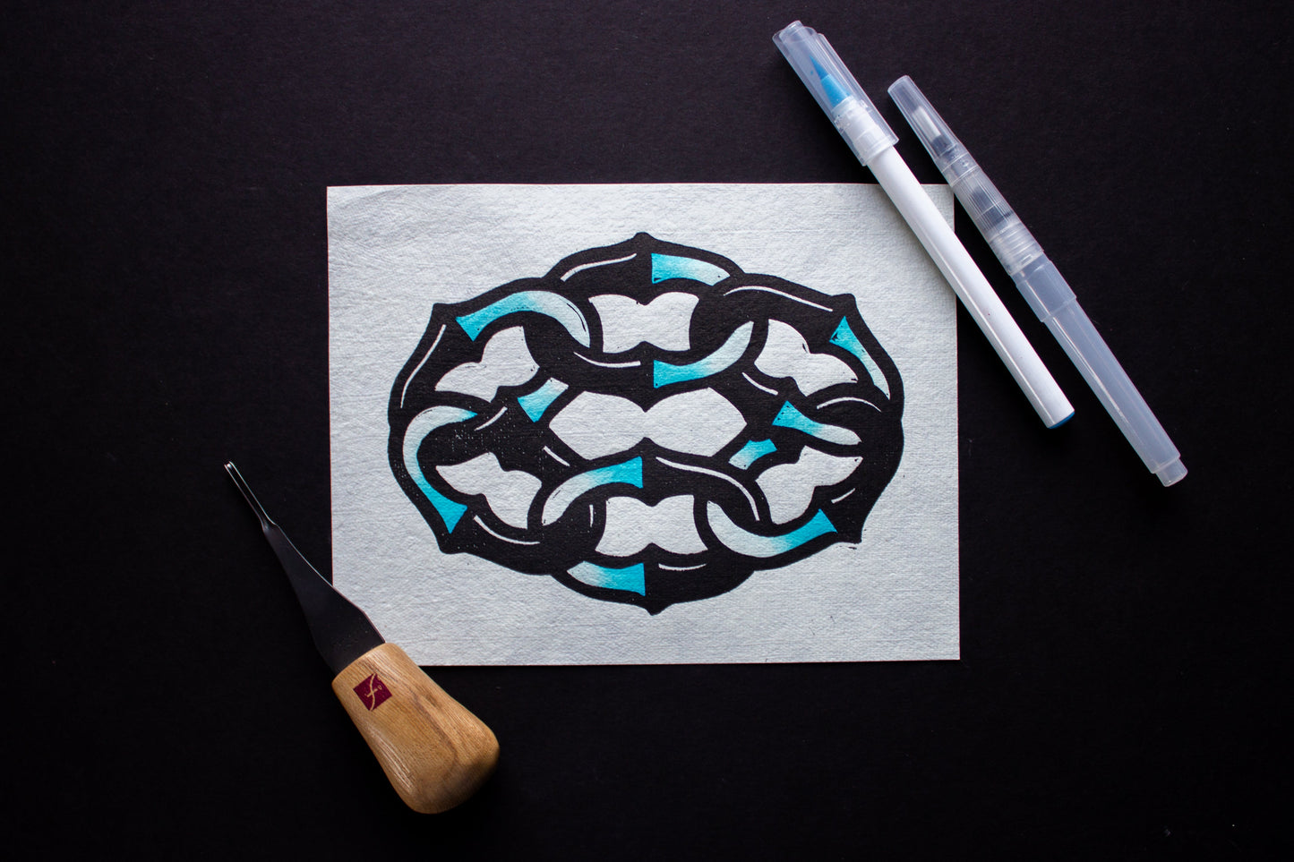 Link Up Hand-Painted Linocut Print