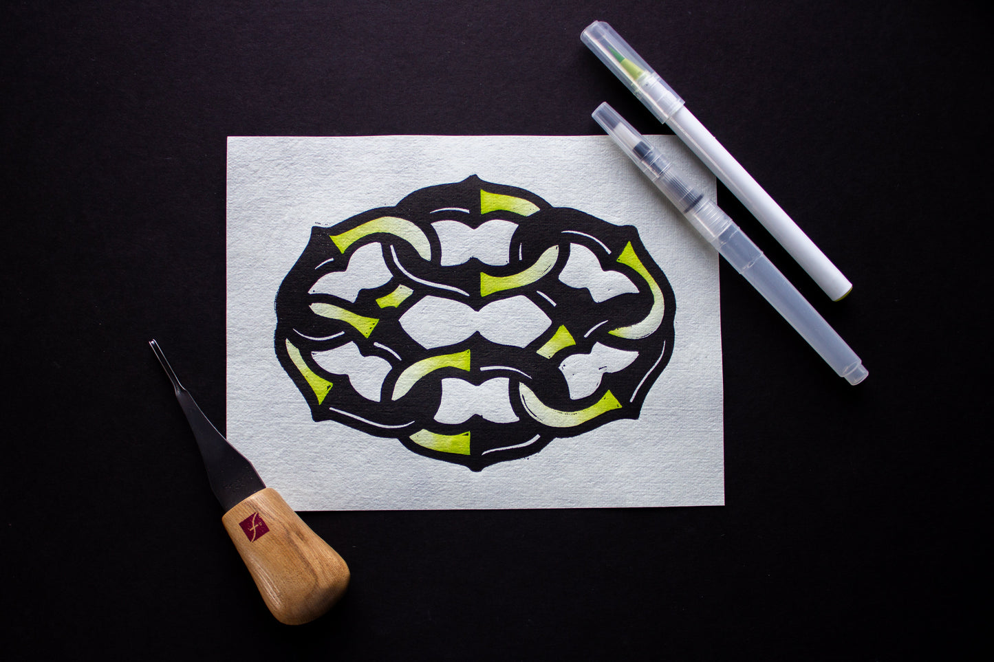 Link Up Hand-Painted Linocut Print