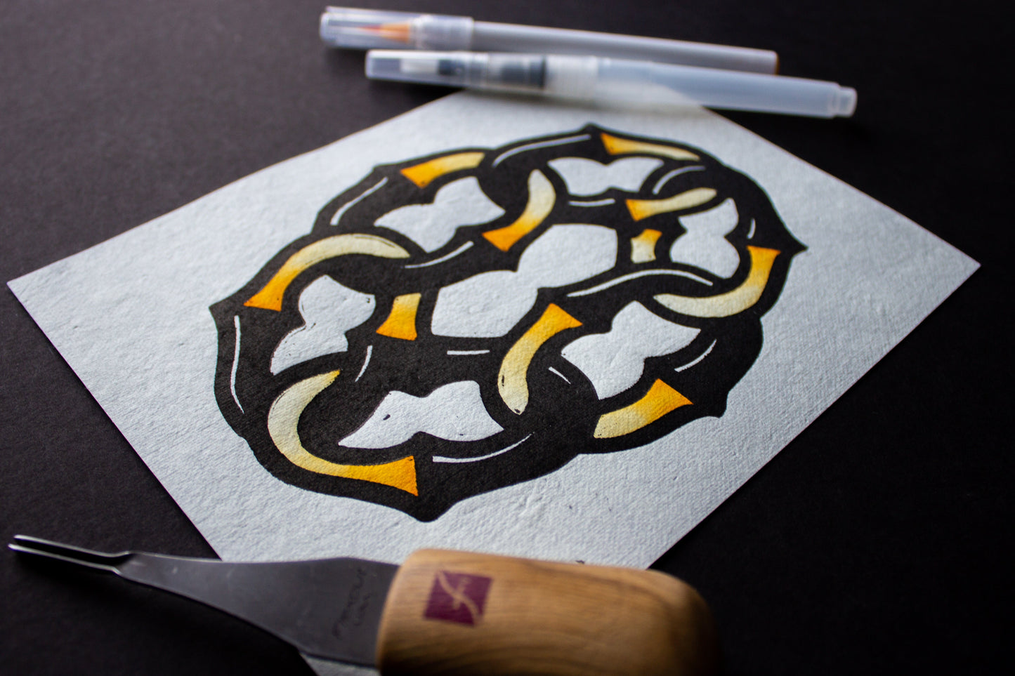 Link Up Hand-Painted Linocut Print
