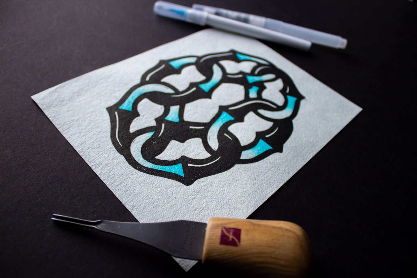 Link Up Hand-Painted Linocut Print