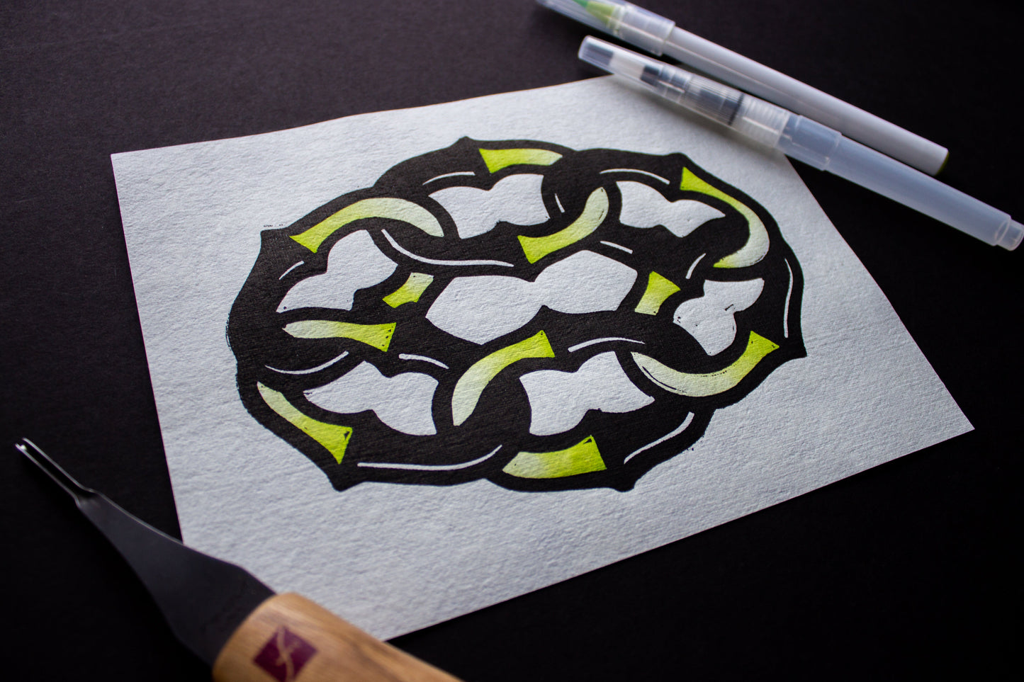 Link Up Hand-Painted Linocut Print