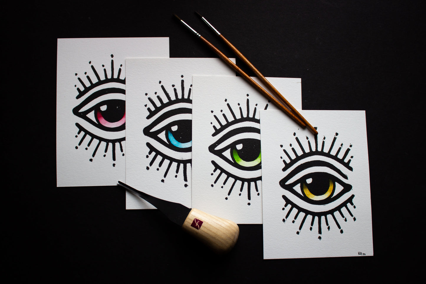 Good Looking Out Hand-Painted Linocut Print