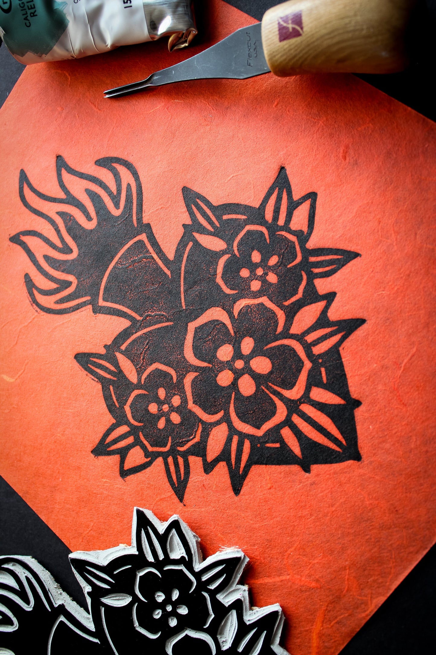 Burning Love Linocut Print