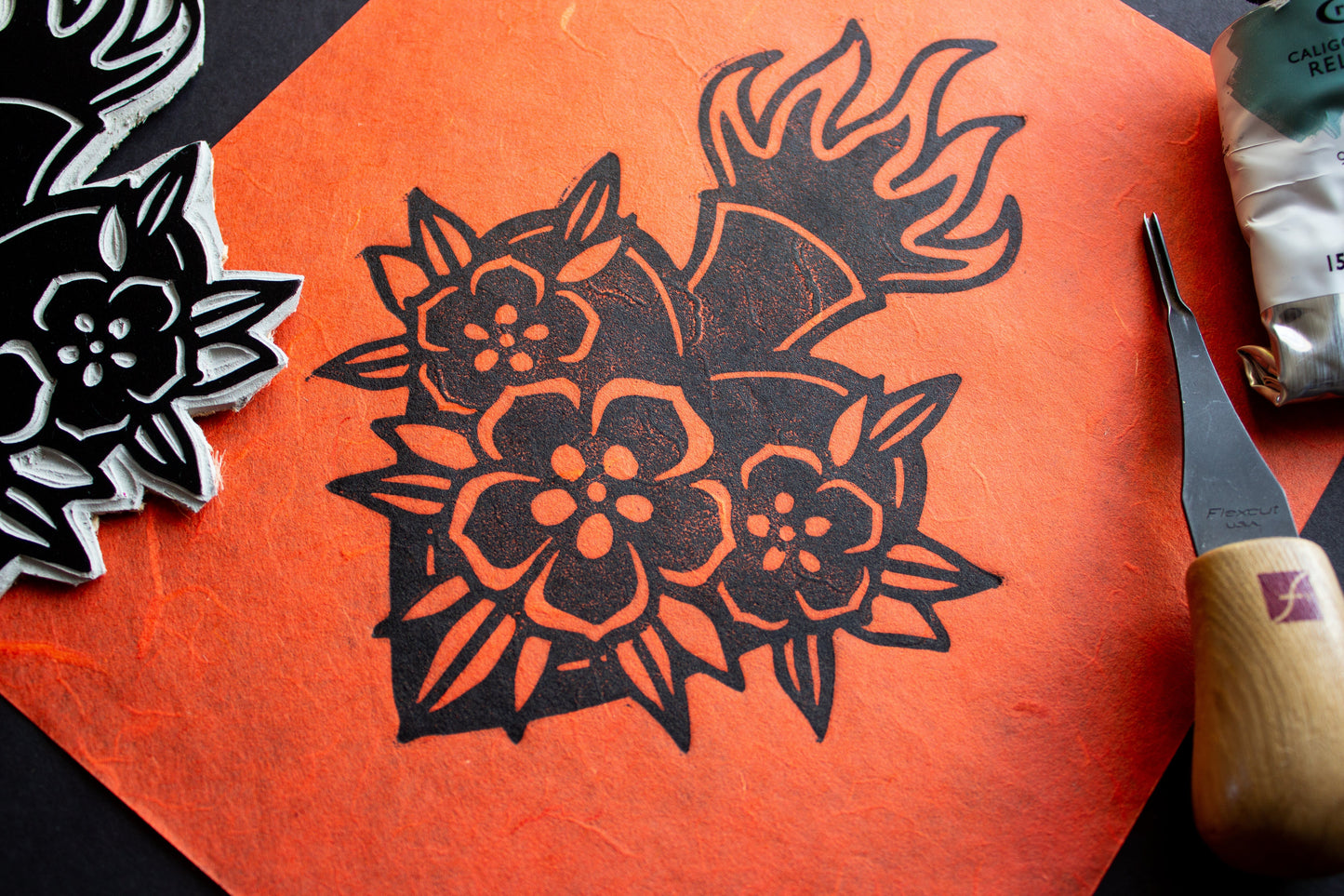 Burning Love Linocut Print