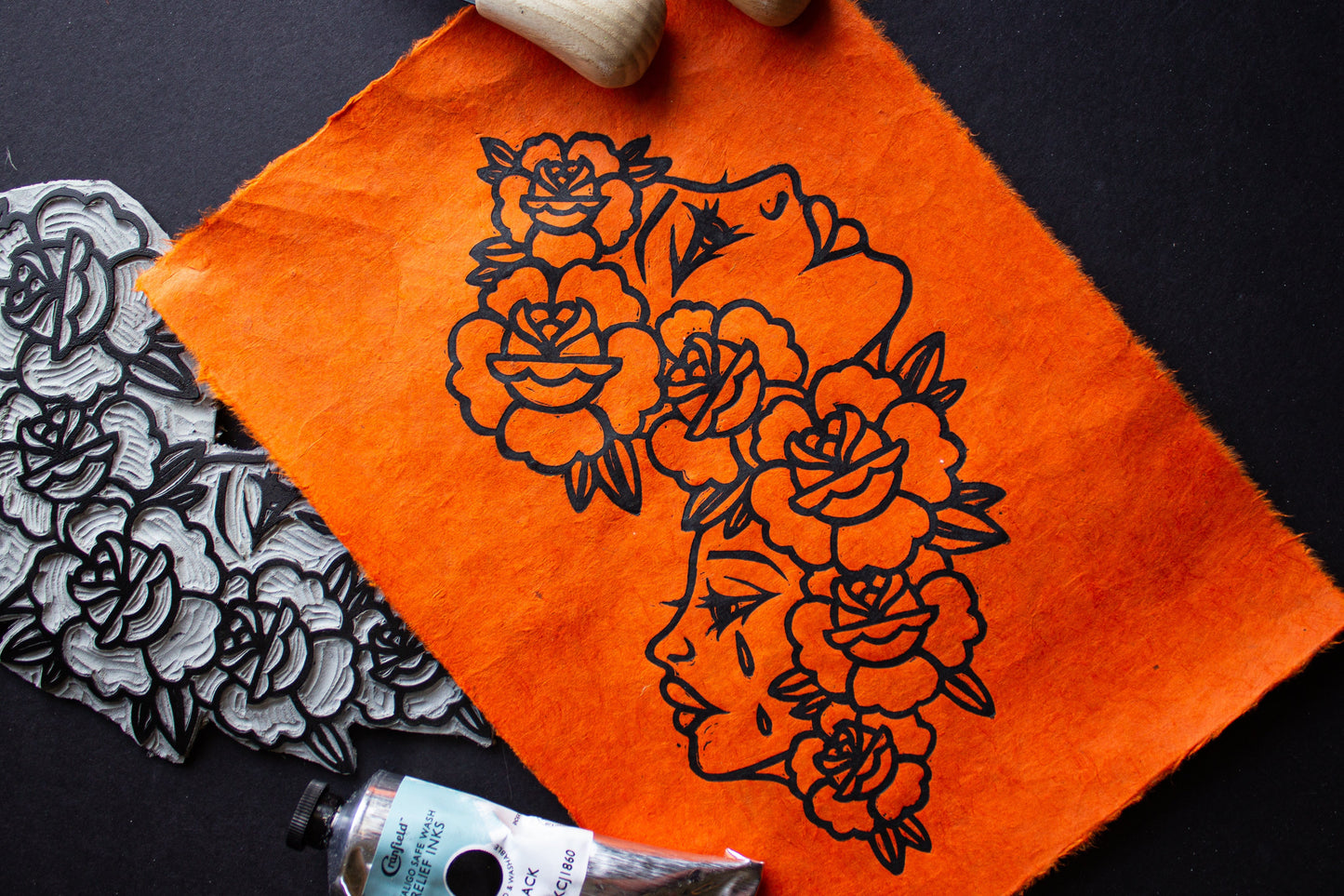 Moody Linocut Print