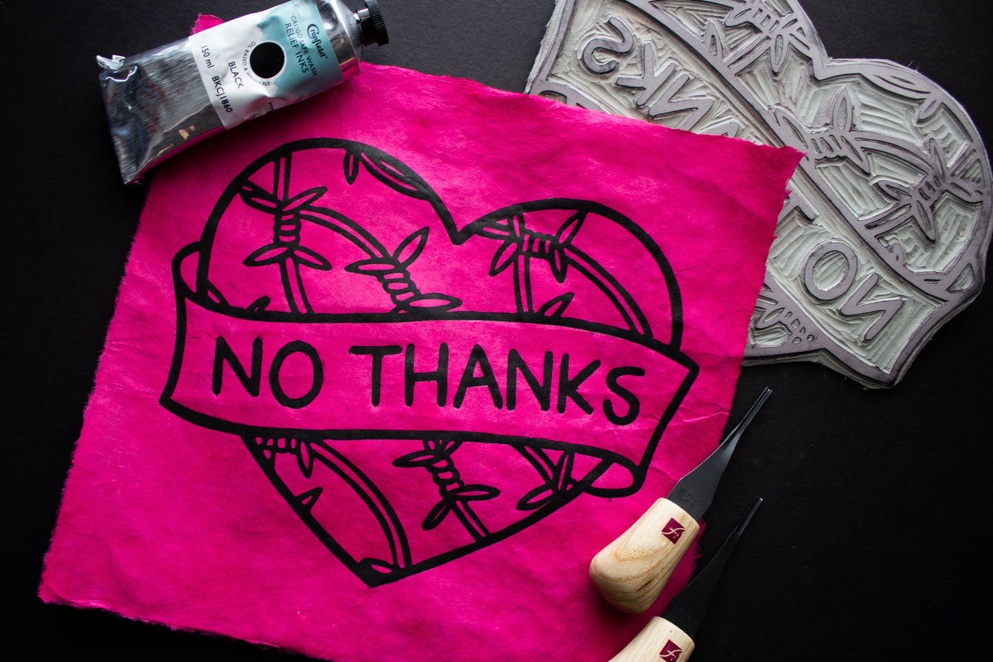 No Thanks Linocut Print