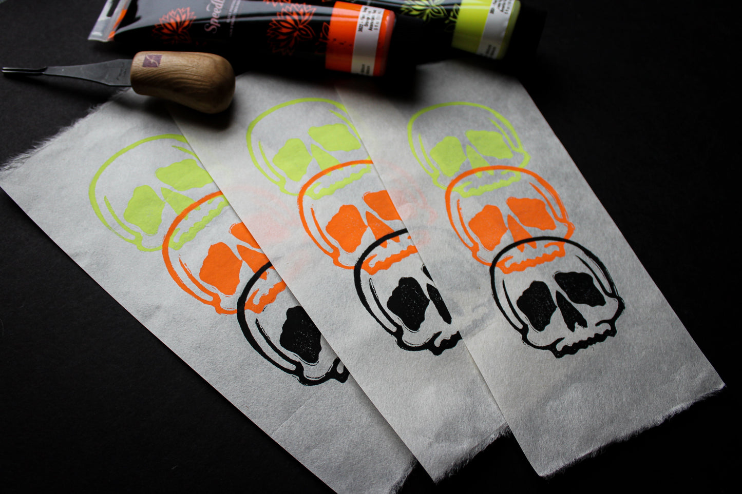 Sweet Skulls Linocut Print