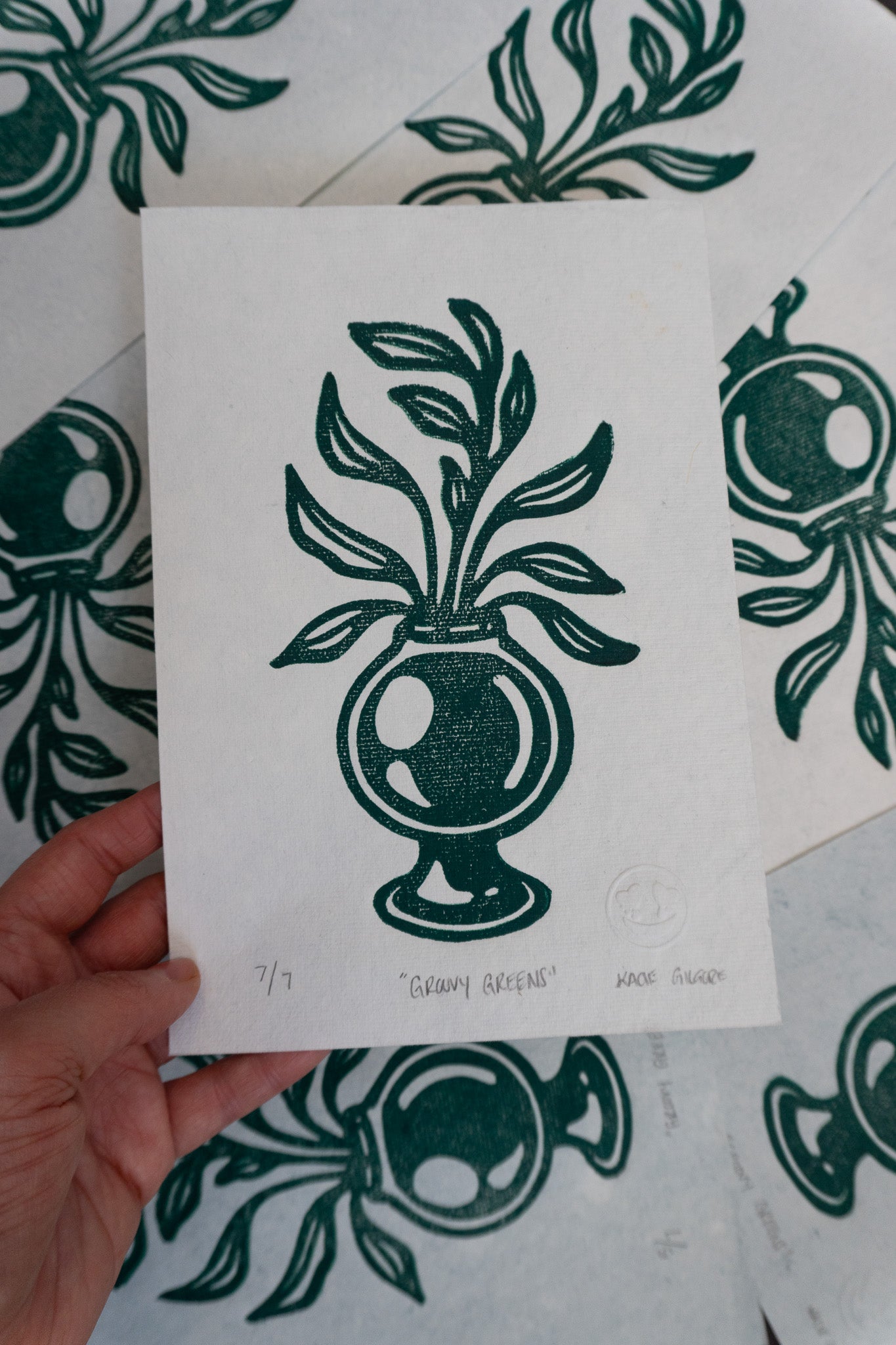 Groovy Greens Linocut Print