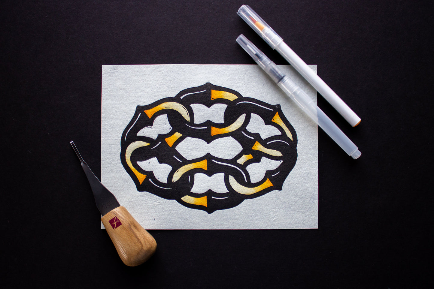 Link Up Hand-Painted Linocut Print
