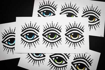 The Eyes Have It Hand-Painted Linocut Print