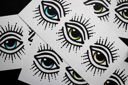 The Eyes Have It Hand-Painted Linocut Print