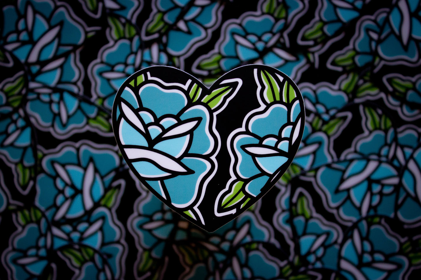 Teal Floral Heart Sticker